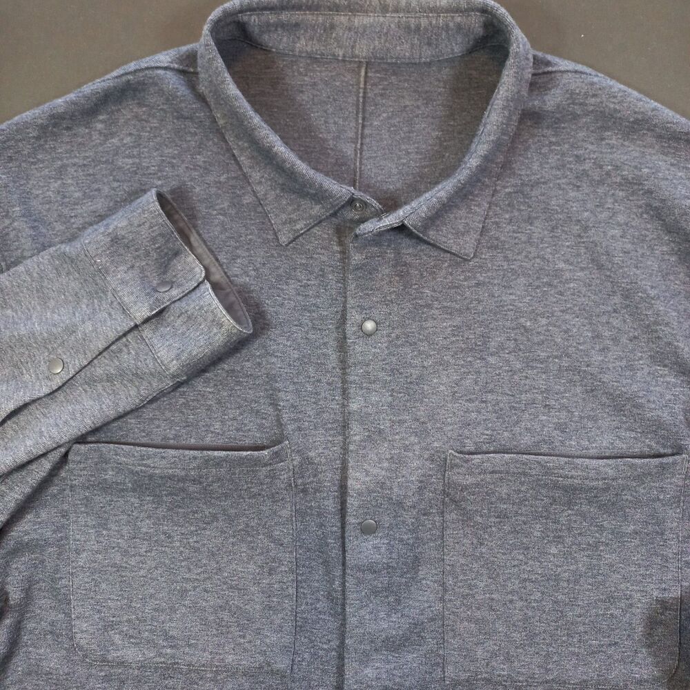 Lululemon Soft Knit Overshirt Mens XXL Gray Snap Button Shacket Flannel LM3CZMS